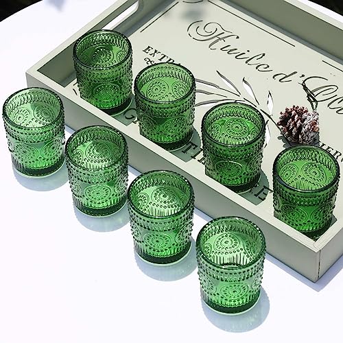 Green Candle Holder Set of 12 - Sunflower Glass Votive Candlestick - Green / 12