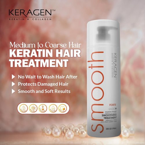 KERAGEN FORTE Professional Smoothing Treatment - Salon-Grade Frizz Elimination & Repair | 32 Oz