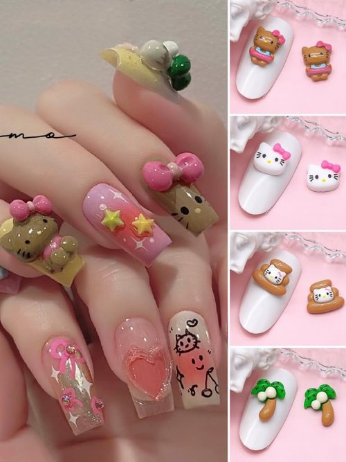 Kawaii Nail Charms - 3D Cute Cat Design Rhinestones for Nails DIY Nail Art Decoration 55Pcs(11Style)