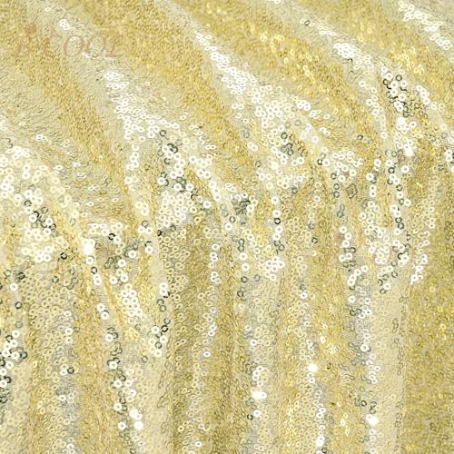 132-Inch Round Light Gold Sequin Tablecloth for Party & Wedding Decor