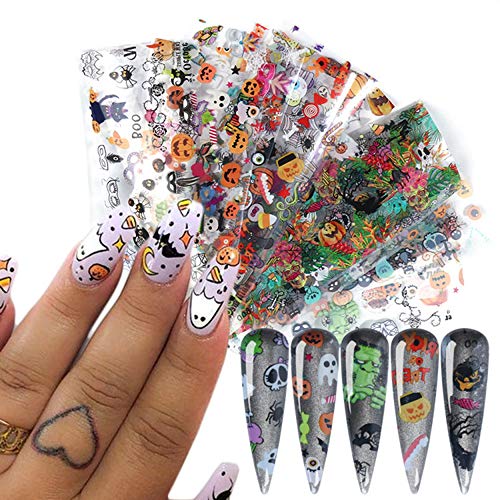 Halloween Nail Foil Sticker Set - Fall Nail Art Decals & Charms, 10 Pack
