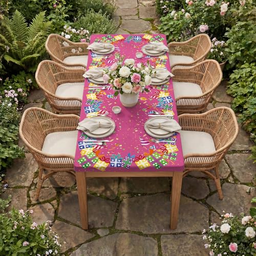 Pink Fitted Tablecloth for 5ft Rectangle Tables - Birthday Gift, 68x28 Inches