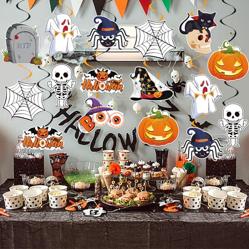 Halloween Hanging Swirl Decorations with Pumpkin Ghost Bat - Santa Claus Variation - 40 Pieces
