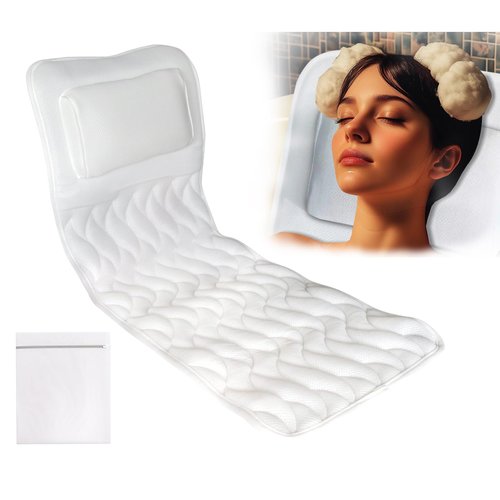 EMMTEEY Full Body Bath Pillow for Tub,Bathtub Pillow for Head and Neck Support, Soft Tub Pillow for Comfort, Non-Slip Bath Cushion for Women, Men and Seniors Bath Accessories