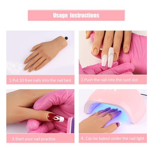 Nail Pratice Training Hand for Acrylic Nails with Stand Bracket,Soft Silicone Maniquin Hand, Flexible Bendable Nail Practice Fake Hand for Nails Art Practice Tool