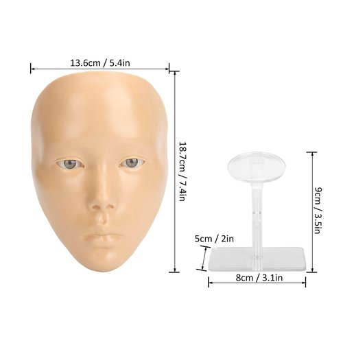 JTLB Makeup Practice Face with Plastic Stand 5D Silicone Full Face Makeup Practice BoardReusable Mannequin Tool for Beginner (White Skin)