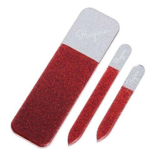 Regine Switzerland 3pc Nano File Set: Professional Heavy Duty Glass Nail Files with Case Kit - Reusable Crystal Fingernail Manicure and Pedicure Tools for Men, Women, and Adults (Red Shimmer)