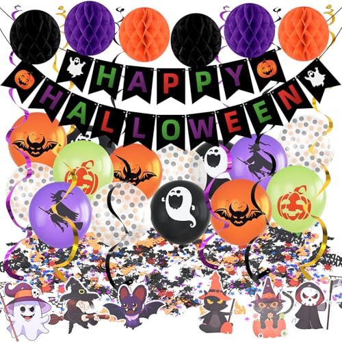 Halloween Decorations Banner Kit with Garland, Honeycomb Balls & Streamers for Party Indoor