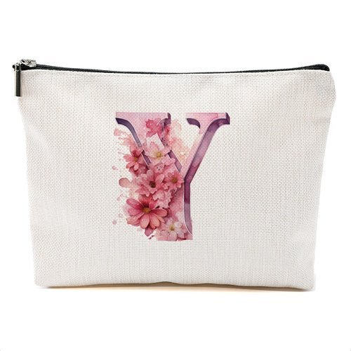DHKG Initial Makeup Bag Personalized Cosmetic Bag Monogrammed Gifts for Women Sister Bride Nurse Travel Organizer Zipper Pouch Teacher Gifts Mothers Day Birthday Bridal Shower Gifts, Pink Letter Y