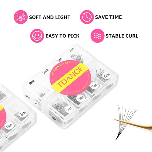 TDANCE 600 Fans Premade Fans Eyelash Extensions Natural & Volume Mixed Length Premade Lash Fans 5D-24D Handmade Promades Eyelash Fans C/D Curl Loose Fans(600-14D-0.03-C-8-15mm)