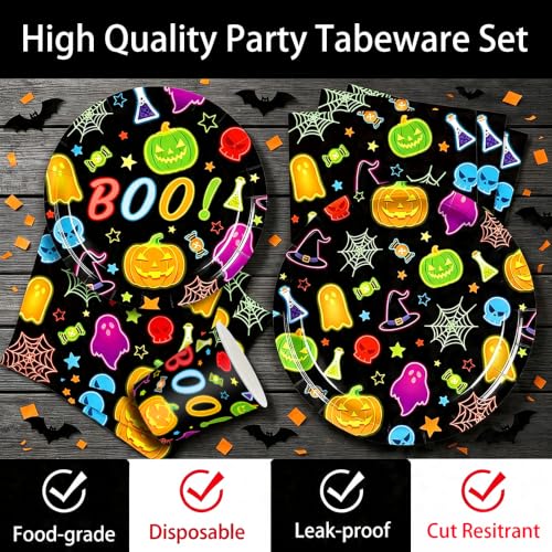 Halloween Party Supplies Set - Ghost & Pumpkin Paper Plates Napkins Cups Forks