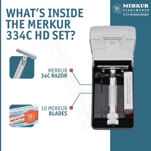 Merkur Short Handle Safety Razor - Precision Shaving Experience with 10 Blades Included