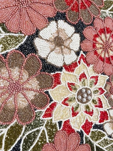 Beaded Table Runner Maroon Combo 36x13 Inch Rustic Fall Holiday Decor - Handmade