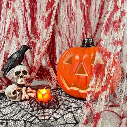 Red Halloween Spider Web 4 Pack Creepy Gauze Fabric for Haunted House & Yard Decor