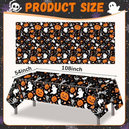 Halloween Disposable Plastic Tablecloth 54x108 Inch - 3 Pack for Indoor Outdoor Parties - Black Pumpkin Skeleton Design - Variation: Halloween