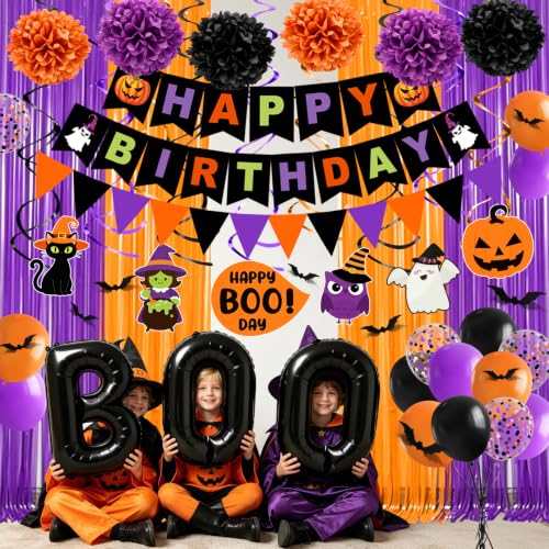 Halloween Birthday Party Decorations Set - 73 Pieces with Banner, Balloons, Bat Stickers, Garland & More - Birthday Variation