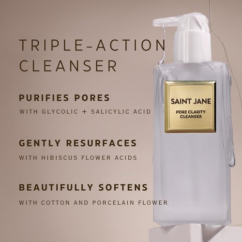 Saint Jane Pore Clarity Cleanser - Hyaluronic & Flower Acid Formula | Luxury Floral-Infused Skincare (4oz | 120ml)