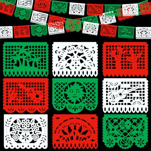 Mexican Independence Day Red Green White Papel Picado Banner - 15.8ft