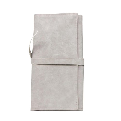 VASANA Gray Soft Makeup Brush Rolling Case Mini Cosmetic Brush Organizer Portable Roll Up Brush Holder Pouch Bag for Travel Business Trip 14 Pockets