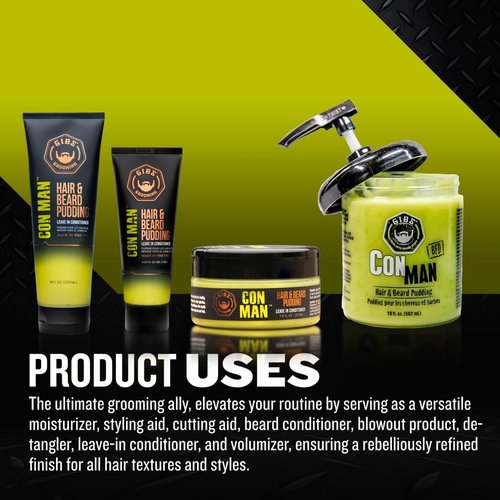 GIBS Con Man Hair & Beard Pudding - Leave-In Conditioner & Curl Definer | 7.5 Fl Oz, Green