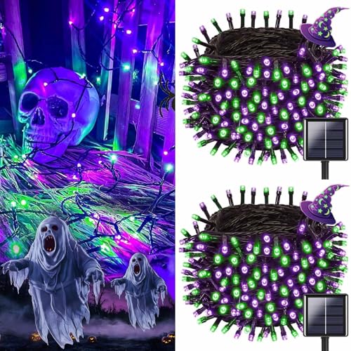 Halloween Solar String Lights 2 Pack - Purple & Green 240LED Outdoor Decor