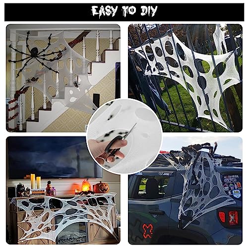 2 Pack Giant Spider Web Halloween Decorations Outdoor Spiderwebs - Stretchy & Pre-Cut