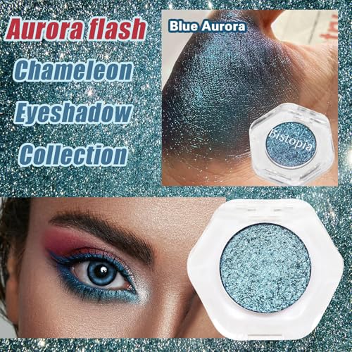 Blue Aurora Holographic Glitter Single Eyeshadow - Pearlescent Shimmer, Long-Wear Waterproof, Multi-Use Face Highlighter, 2g