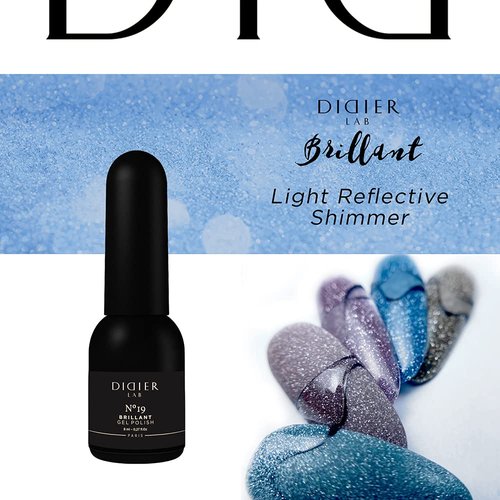 DIDIER LAB – Gel Polish Brillant No 19 – Professional Manicure Pedicure Nail Gel Polish with Sparkling Platinum Hue –Light Reflective Shimmer - Rich Pigment for Complete Nail Coverage – UV LED Lamps