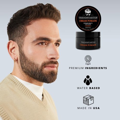 TRENDSTARTER Cream Pomade - Medium Hold, Low Shine, Water-Based - 2oz Travel Size Hair Styling Product