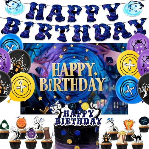 Halloween Birthday Party Decorations Set - 57 Pieces with Banner, Balloons & Backdrop