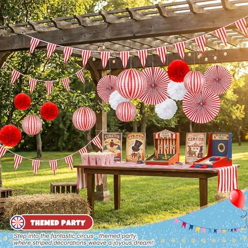 Circus Party Decorations Set - Red & White Carnival Halloween Decor, 18 Pieces