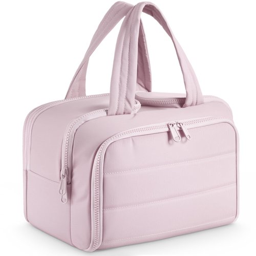 todbown Travel Toiletry Bag:  Large Capacity, 4 Compartments, Wet/Dry Separation, Ultra-Soft Lightweight Fabric & Anti-Spill Design for Travel,Gym,Gift(11.8" L) (Soft Pink)