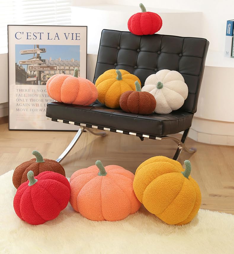 X-Combination Brown Pumpkin Throw Pillow Set for Fall Halloween Thanksgiving - 9" & 11.8"
