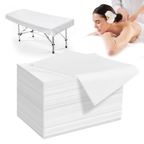 Celmuron 100 Pack Disposable Bed Sheets – 31.5 x 71 in Waterproof Non-woven Sheets for Massage, Spa, Tattoo & Salon Tables(White)