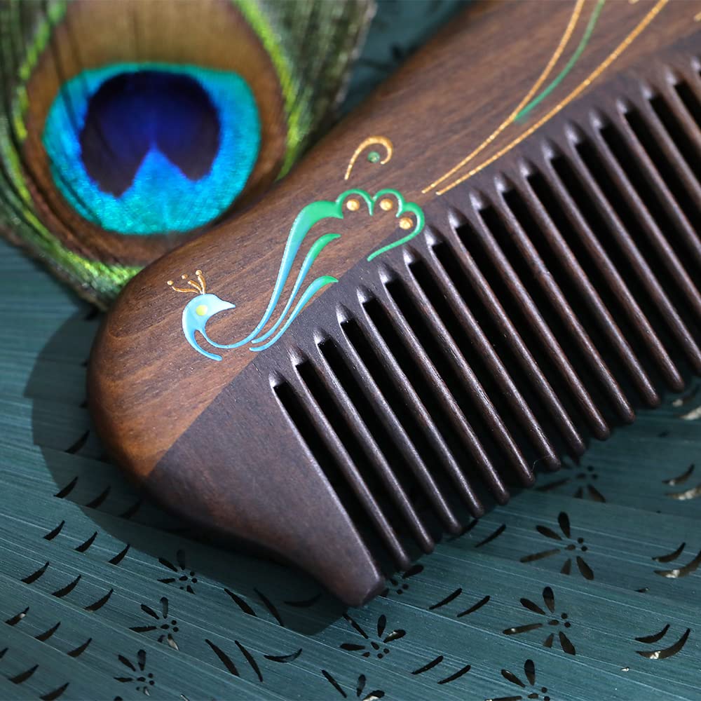 TAN MUJIANG Anti-Static Hair Comb - 5.12" Detangling Fine Tooth Wooden Comb for Women & Girls