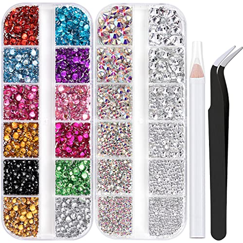 Colorful Rhinestones for Nails - AB & Transparent White Gems with Pickup Tools, 4520 Pcs, Variation 03