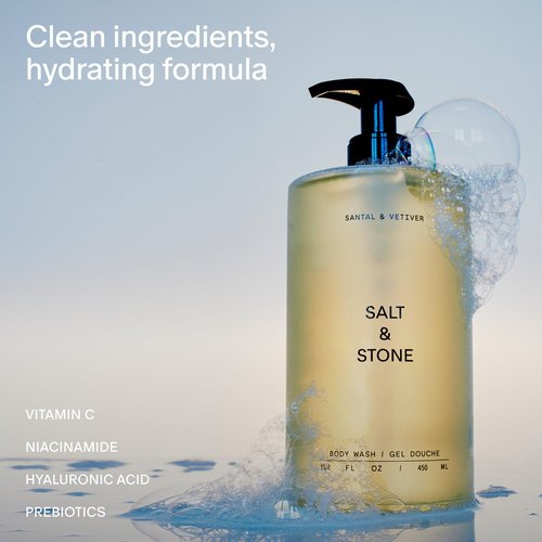 Salt & Stone Body Wash - Antioxidant-Rich Formula for Deep Moisture | Sulfate & Paraben Free, Santal & Vetiver, 15.2 fl oz