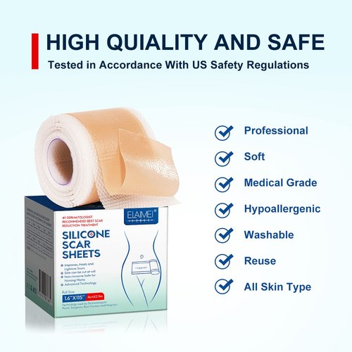 Silicone Scar Sheets Tape for Surgical Scars, C Section Scar Silicone Strips, Medical Grade, Reusable, Soften and Flattens Scars, Breast, Keloid, Professional Scar Patches. (1.6x115 Inch)