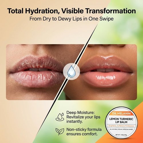 Dr. Melanin Lemon Turmeric Lip Balm - Natural Moisturizer for Dark Lips | 1.02 oz for Soft, Hydrated Lips