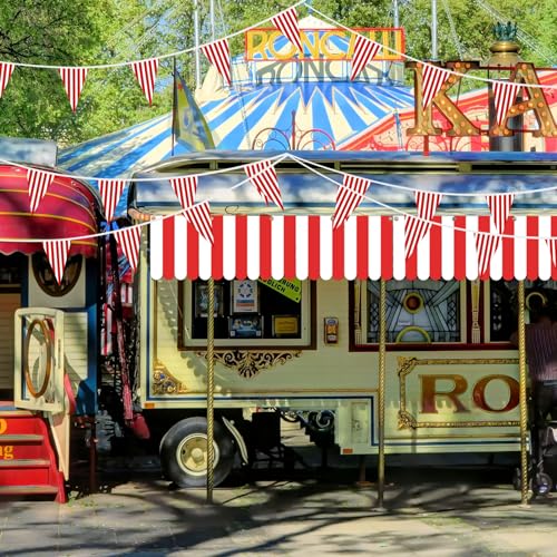 Preboun 12 Pcs Carnival Circus Tent Party Decorations Red White Striped Hanging Banner with Triangle Bunting Flags - Variation 12