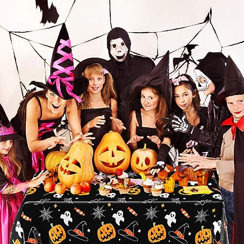 Halloween Tablecloths 54x108 Inch Set - Black, Orange, White Spooky Decor