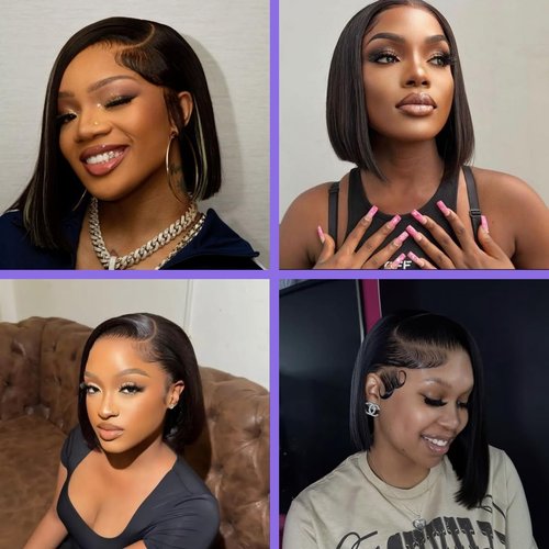 Rnsnwiee Short Bob Wig Human Hair Straight 13x4 Frontal HD Transparent Lace Front Wigs 100 Percent Real Human Hair Black Bob Wig for Women Pre Plucked 180% Density Natural Color 10 Inch
