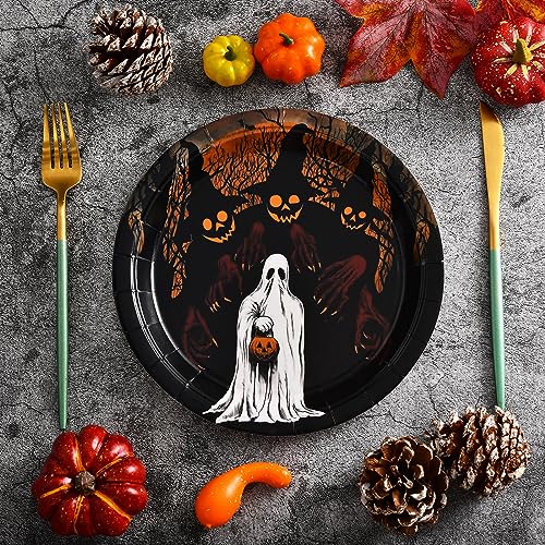 Halloween Paper Plates 30-Pack Ghost & Jack-O-Lantern Design, 9x9 Inches Party Tableware