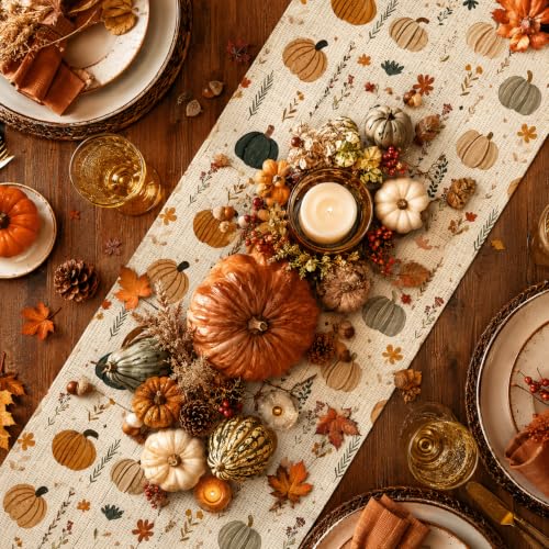 Fall Watercolor Pumpkin Table Runner 13x72 Inch - Yellow Variation