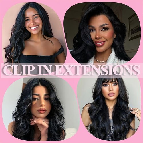 Clip in Hair Extensions, 7Pcs 18 Inch Straight Human Hair Extensions, #1 Jet Black Extensions Real Human Hair, 95g Double Weft Invisible Seamless Real Hair Extensions Clip in Human Hair