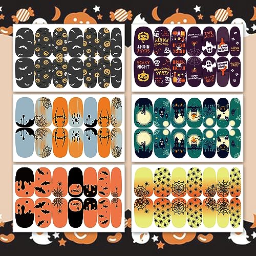 Halloween Nail Wraps Stickers Set - Spider Web & Spooky Designs, Modern Style