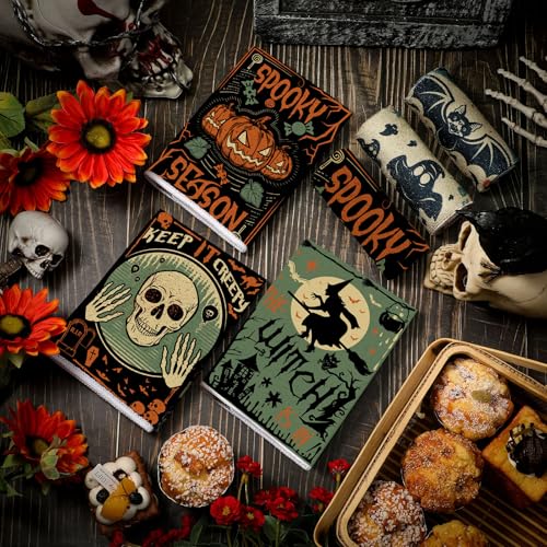 Halloween Kitchen Hand Towels Set - Pumpkin Cat Bat Boo Novelty, 6 Pcs, Novel