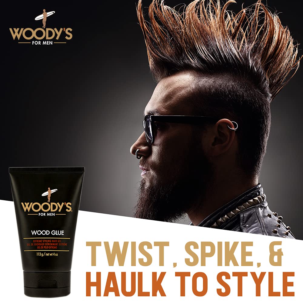 Woody's Wood Glue Extreme Hold Hair Gel for Men - Strong Hold, Non-Flaking, High Shine, 4 oz