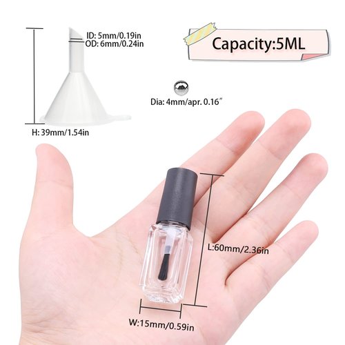 Agidea Empty Nail Polish Bottles with Round Brush 5ML, 20Pack Small Empty Glass Refillable Nail Polish Containers with Mixing Balls & Funnels (Matte Black)