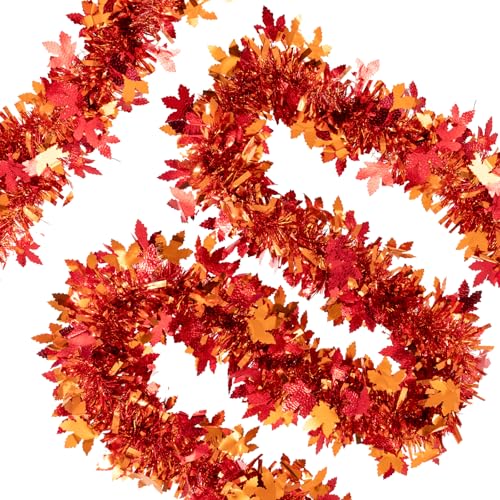 20ft Maple Leaf Tinsel Garland for Autumn Thanksgiving Halloween Decorations